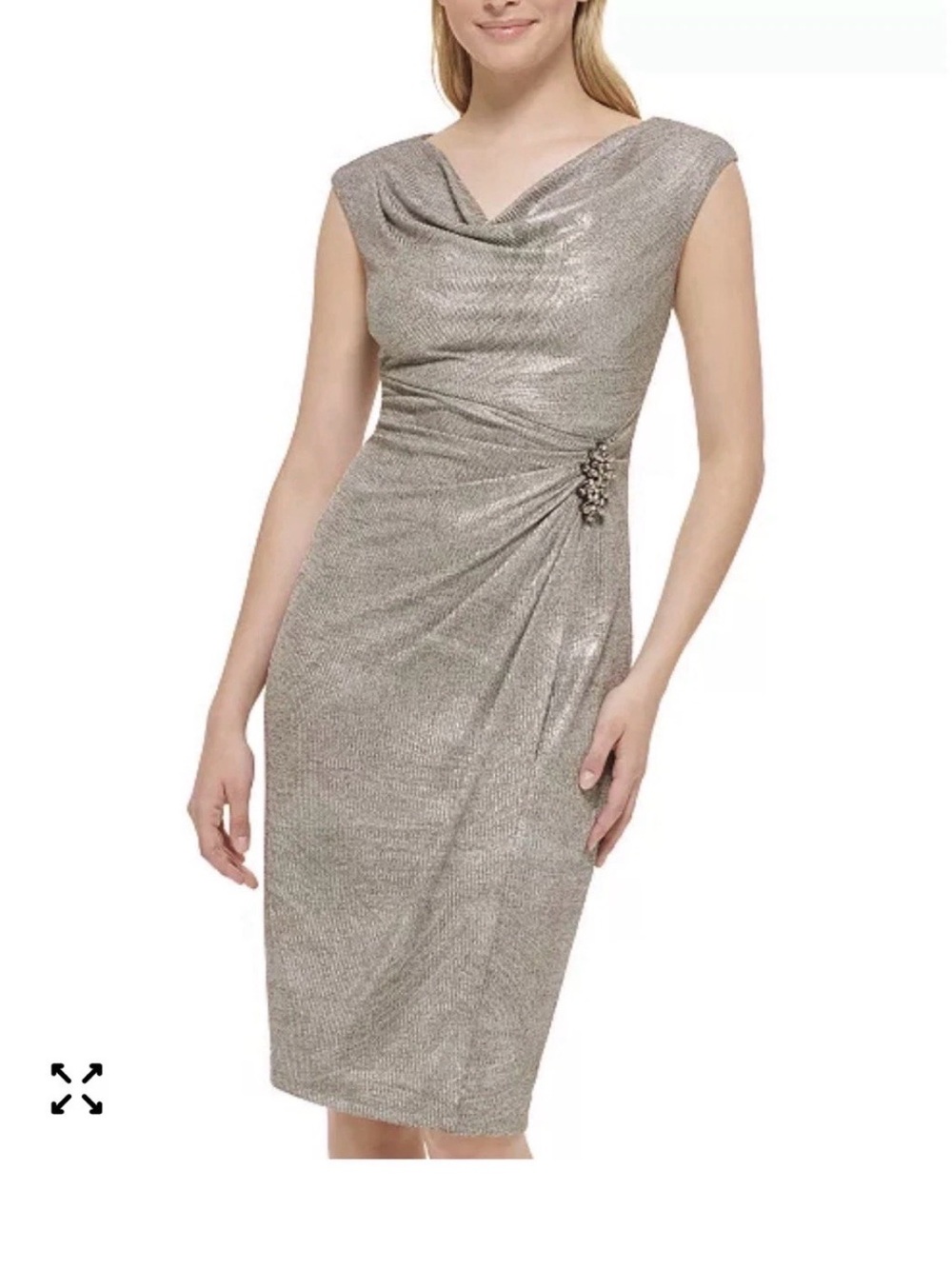 Jessica howard Shimmer Cowl Neck Metallic Sheath Dress - Silver size 6